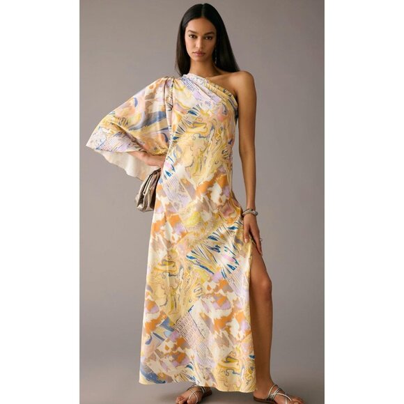Anthropologie Mandira Wirk One-Shoulder Printed Maxi Dress Small - Picture 1 of 10